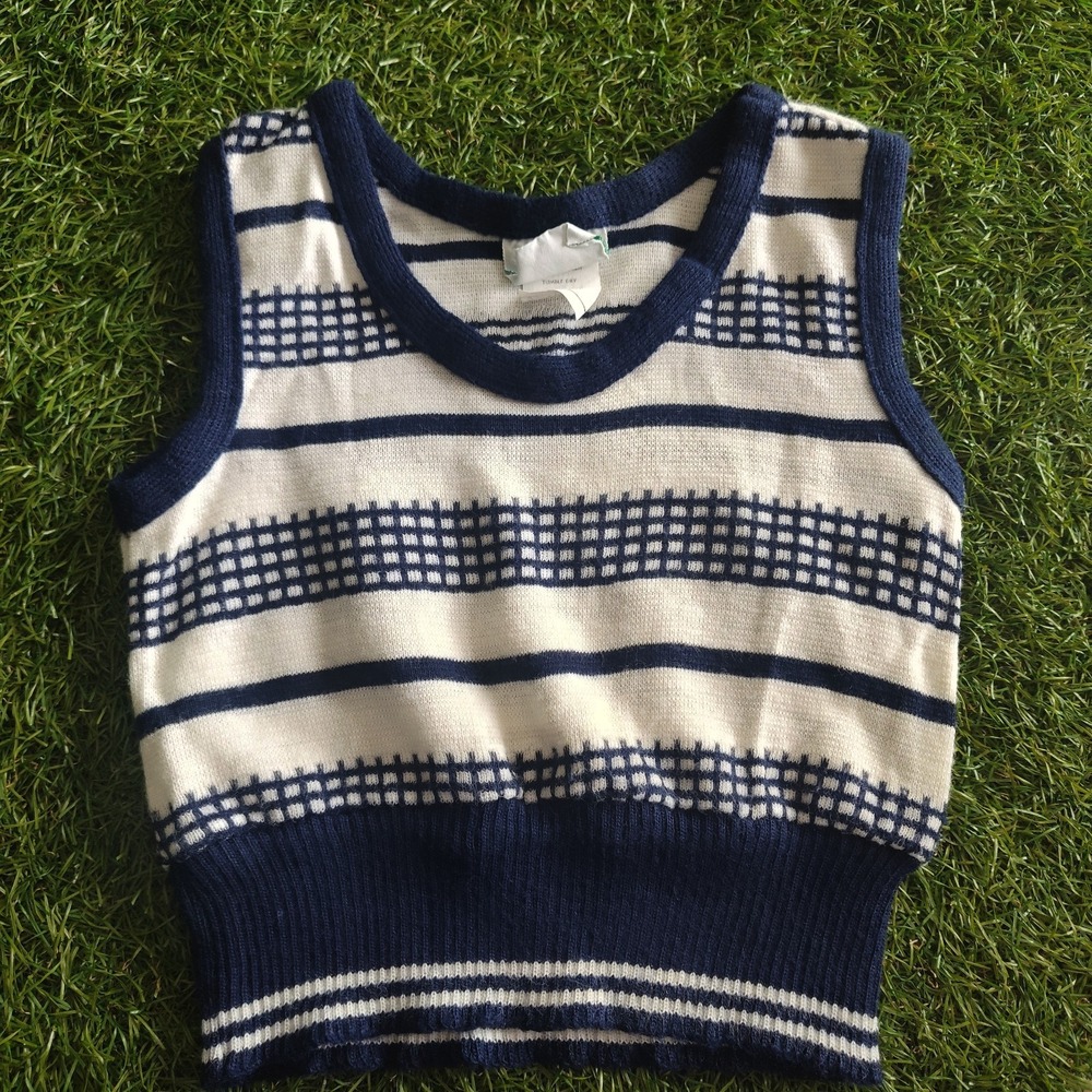 Toddler Boys Sweater Vest Vintage Size 3T Blue White Stripe Sleeveless Knit Top